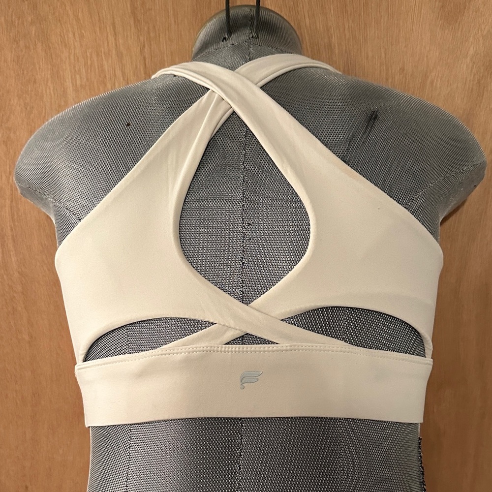 Fabletics Cream Cross-Back Sports Bra